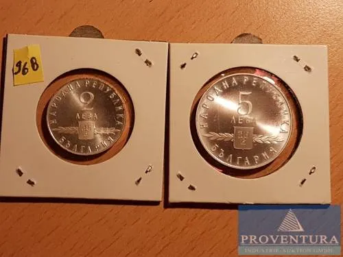 Pièces en argent Bulgarie 2 et 5 leva 1963 proof 1100 ans de l'alphabet slave