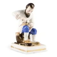 Een boer die bastschoeien vlecht