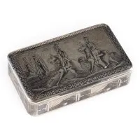 Petite tabatière en niello avec officiers à cheval et paysage de rivage