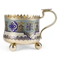 Fin porte-verre à thé en émaux champlevés avec bordure en tressage