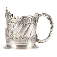 MASSIVER TEEGLAS-HALTER MIT ROCAILLEN-KARTUSCHE UND ROCAILLEN-HENKEL