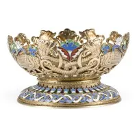 Grote cloisonné-emaille schaal met vuurvogels