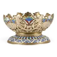 Grande coupe en émaux cloisonnés avec oiseaux de feu