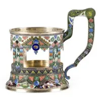 Très fin porte-verre à thé en cloisonné-émail