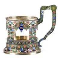 Très fin porte-verre à thé en cloisonné-émail