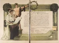 Geschenk van het Rostov-bedrijf K. Sigel: grote documentenmap met bogatyr en adelaar