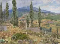 Paysage de Crimée avec cyprès