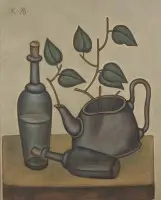 Nature morte avec deux bouteilles et un arrosoir