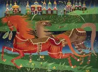 PEINTURE MONUMENTALE 'DEUX CHEVAUX GALOPANT EN ÉTÉ'