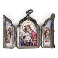 Très fin triptyque miniature avec la Mère de Dieu « Digne est-il » (Axion Estin), monture en argent
