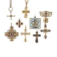 Icône en bronze de la Mère de Dieu du Signe (Znamenie) et sept pendentifs en forme de croix