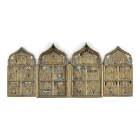 FEINES BRONZE-TETRAPTYCHON MIT HOCHFESTEN DES ORTHODOXEN KIRCHENJAHRES