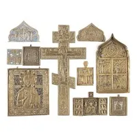 Collection de dix icônes en bronze : représentations du Christ, saints choisis et fêtes