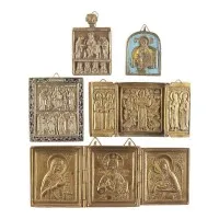 SAMMLUNG VON FÜNF BRONZE-IKONEN: DEESIS, CHRISTUS PANTOKRATOR SOWIE CHRISTUS VON SMOLENSK