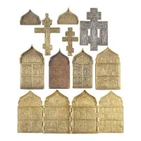 Collection de dix icônes en bronze : crucifix et fêtes