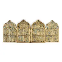 FEINES BRONZE-TETRAPTYCHON MIT HOCHFESTEN DES ORTHODOXEN KIRCHENJAHRES