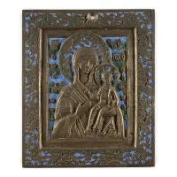 Icône en bronze signée avec la Mère de Dieu de Smolensk