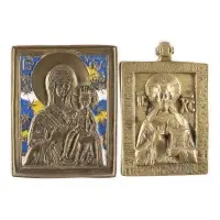 Deux icônes en bronze : Christ Pantocrator et Mère de Dieu de Smolensk