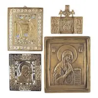 Collection de quatre icônes en bronze : Annonciation et représentations de la Mère de Dieu