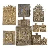 Collection de dix icônes en bronze avec représentations de la Mère de Dieu
