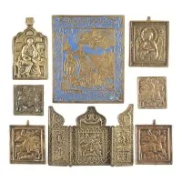 Collection de huit icônes en bronze : Christ, le Bon Silence et saints choisis
