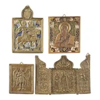 Collection de quatre icônes en bronze avec des saints choisis