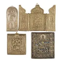 Collection de quatre icônes en bronze : Archange Michel, saint Georges terrassant le dragon et saint Démétrius
