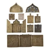 Collection de dix icônes en bronze : Déisis, Mère de Dieu de Smolensk, saints choisis ainsi que fêtes