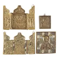 Collection de quatre icônes en bronze avec saint Nicolas