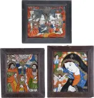 Trois icônes sur verre : couronnement de la Vierge, Nativité du Christ et Vierge des Douleurs