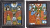 Deux icônes sur verre : Couronnement de la Vierge, archanges Michel et Gabriel
