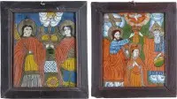 Deux icônes sur verre : Couronnement de la Vierge, archanges Michel et Gabriel