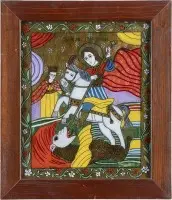 Icône sur verre inversé avec saint Georges terrassant le dragon
