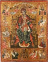 Grande et fine icône de la Mère de Dieu trônante et dix prophètes de l'Ancien Testament