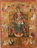 Grande et fine icône de la Mère de Dieu trônante et dix prophètes de l'Ancien Testament