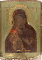 GROSSFORMATIGE UND FEINE IKONE MIT DER GOTTESMUTTER VON WLADIMIR (WLADIMIRSKAJA)