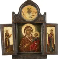 Grand triptyque avec la Mère de Dieu de Smolensk (Smolenskaïa) flanquée des saints Jean et Anne