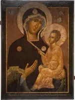 Icône monumentale datée de la Mère de Dieu de Tikhvine (Tikhvinskaïa) provenant d'une iconostase d'église