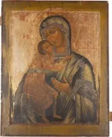 Icône monumentale et fine de la Mère de Dieu Feodorovskaïa provenant d'une iconostase d'église