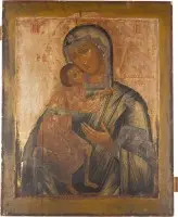 Icône monumentale et fine de la Mère de Dieu Feodorovskaïa provenant d'une iconostase d'église