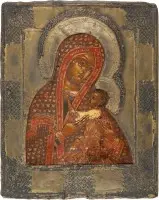 Icône de la Mère de Dieu 'O Vsepetaïa Mati' (Ô Mère de tous les éloges) avec riza