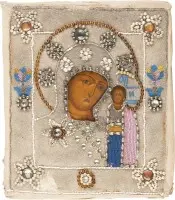 Grote icoon van de Moeder Gods van Kazan (Kazanskaja) met parel-oklad