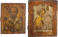 ZWEI IKONEN: HEILIGER NIKOLAUS VON MYRA UND GOTTESMUTTER FEODOROWSKAJA