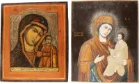 Deux icônes : Mère de Dieu de Kazan et Mère de Dieu de Tikhvine
