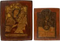 Deux icônes : Mère de Dieu de Tchenstochau (Adoucissement des cœurs endurcis) et Mère de Dieu de Tikhvine (Tikhvinskaïa)