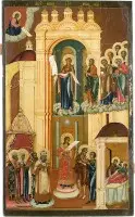 Icône monumentale du voile de la Mère de Dieu (Pokrov) provenant d'une iconostase d'église