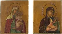 Twee icoonfragmenten met genadebeelden van de Moeder Gods