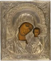 Icoon van de Moeder Gods van Kazan (Kazanskaja) met oklad