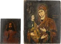 ДВЕ ИКОНЫ: ХРИСТОС ПАНТОКРАТОР И ТРОЕРУЧИЦА (ТРИХЕЙРУСА)
