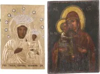 Twee iconen met wonderbaarlijke afbeeldingen van de Moeder Gods